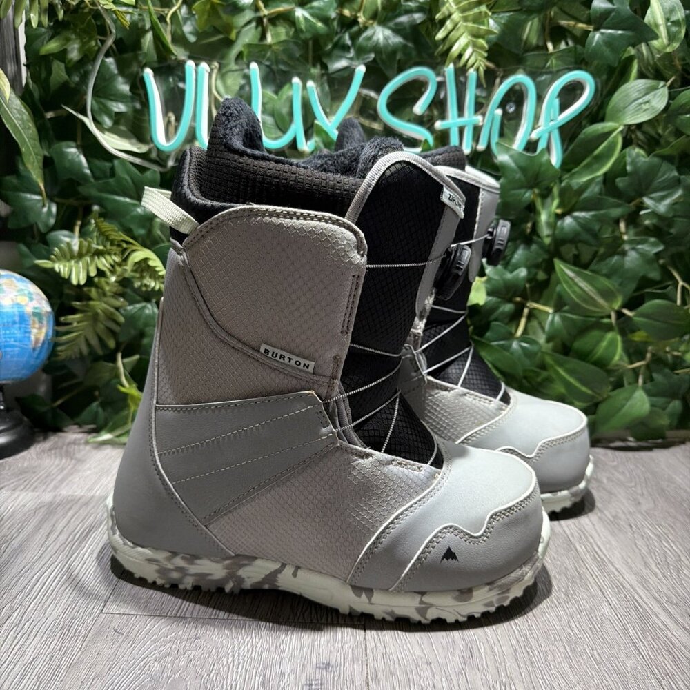 Kids Burton Zipline BOA Easy Lace Snowboard Boots Gray Size 7K Women 8.5